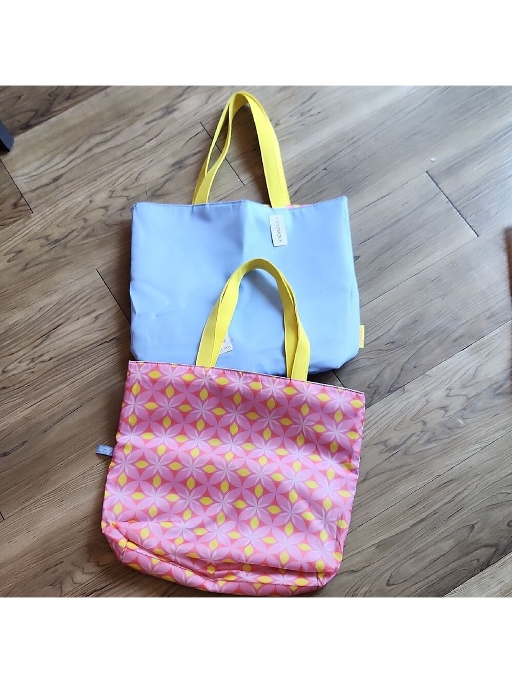 Vibrant Reversible Pink and Blue Totes with Yellow Handles